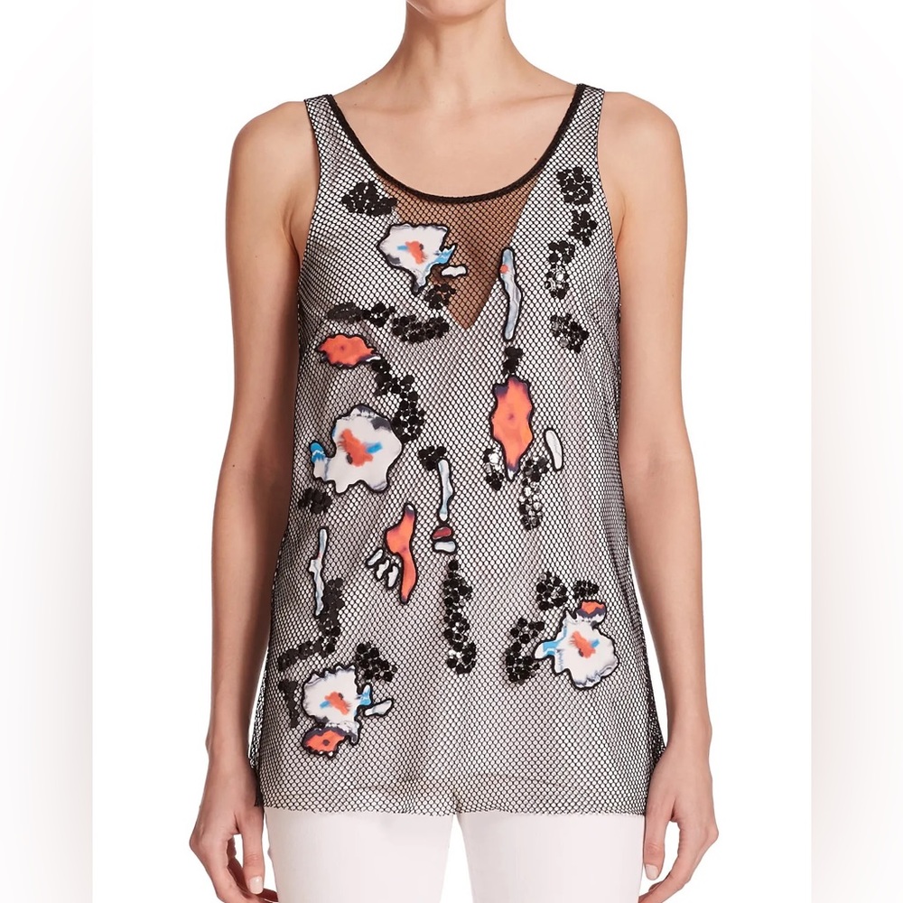 Sachin and babi M Kobold Tank Sleeveless Mesh Black White Multi EUC